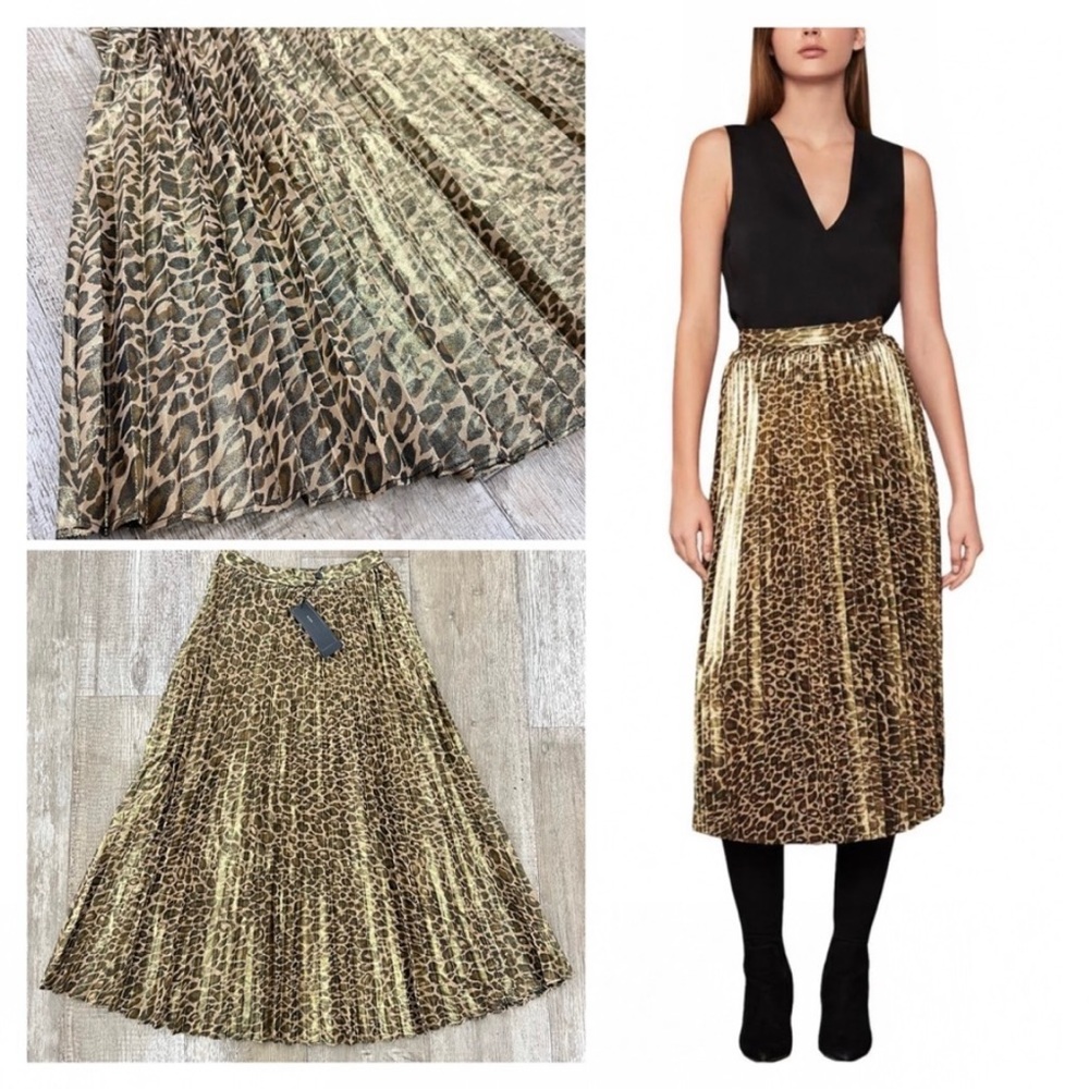 BCBGMAXAZRIA Pleated Leopard Midi Skirt